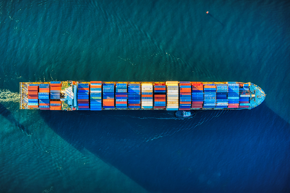 Aerial view of cargo ship