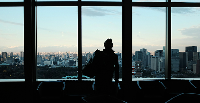 Person looking out the window