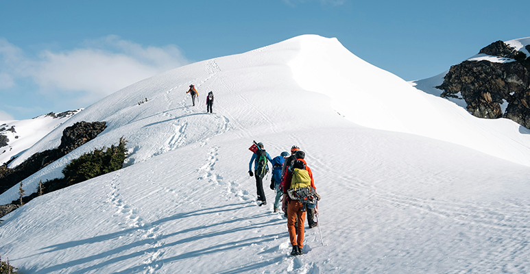 Hike on a snowy mountain